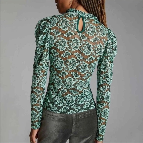 NWT ANTHROPOLOGIE Dolan Mint Green Lace long sleeve top - Picture 3 of 8